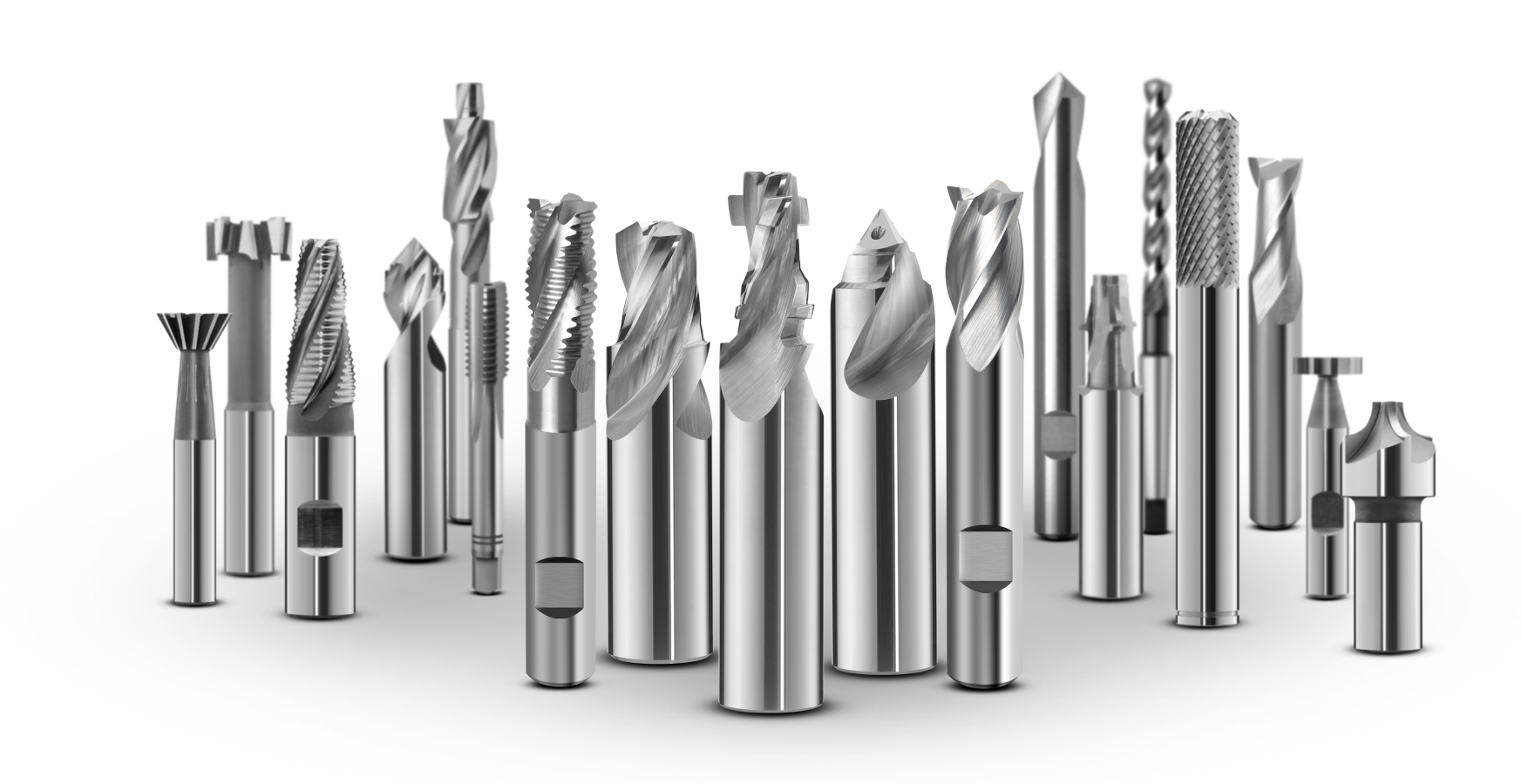 Grosse Gruppe von verschiedenen Bohrern und Fräsern